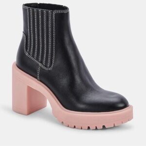 Dolce Vita Black Leather Boots with Pink Heel